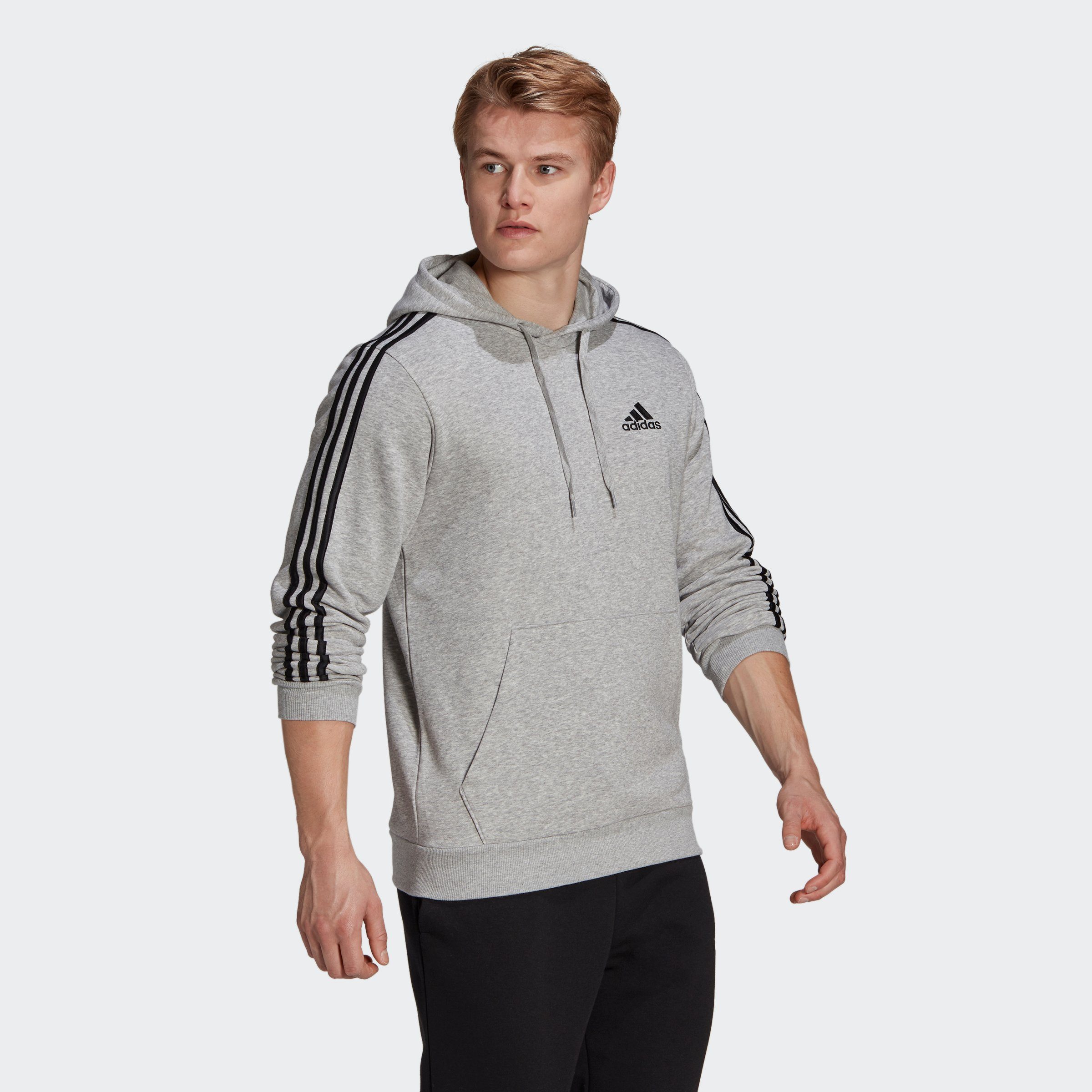 adidas Sportswear Sweatshirt ESSENTIALS Heather / Medium HOODIE 3STREIFEN Grey Black FLEECE