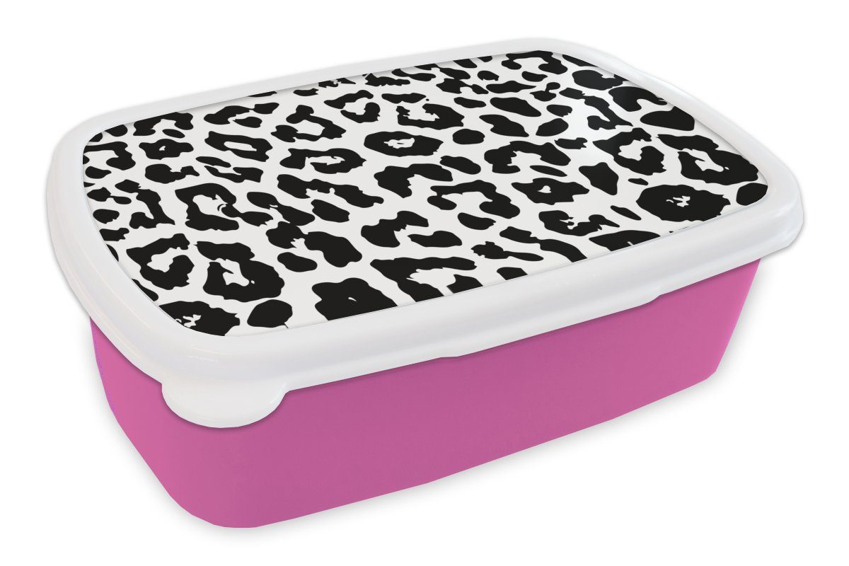 MuchoWow Lunchbox Design - Tiermuster Kunststoff, Weiß, für Erwachsene, Brotdose rosa Snackbox, - Kinder, Mädchen, Kunststoff Brotbox (2-tlg), - Schwarz
