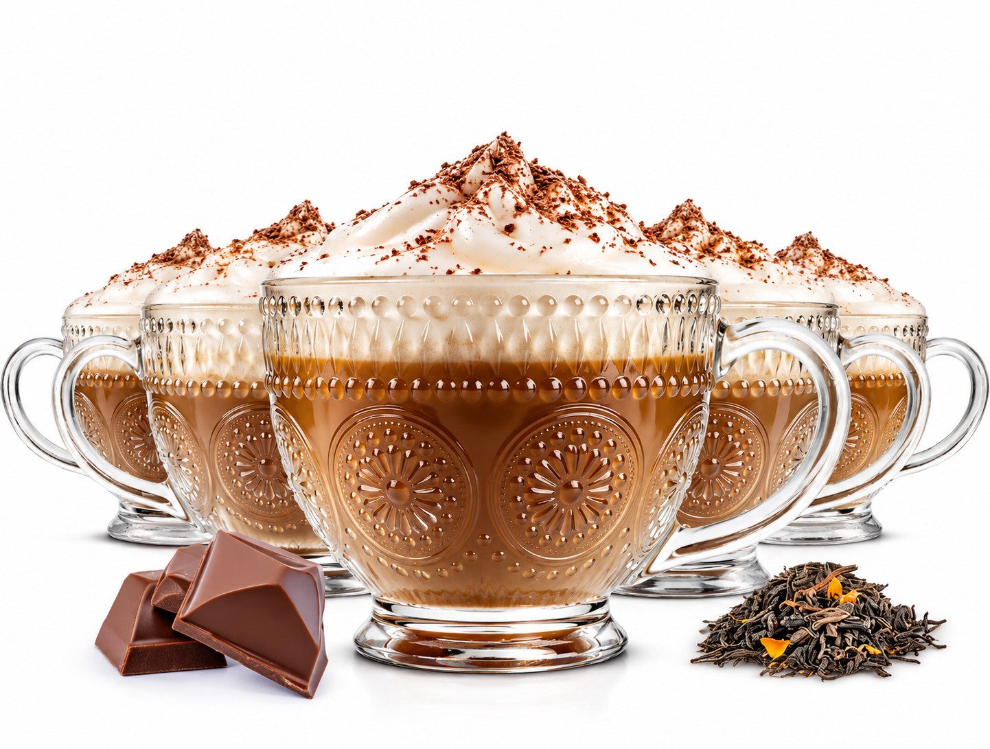 Sendez Cappuccinotasse mit Relief Kaffeegläser Teegläser Trinkgläser 430ml, 6-tlg., Glas