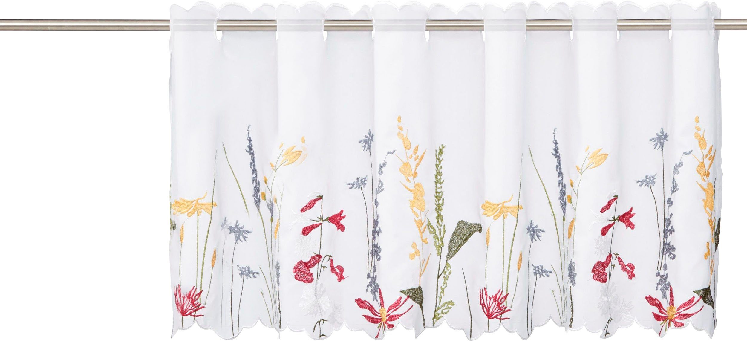 Scheibengardine Bille, Home affaire, Durchzuglöcher (1 St), transparent, Voile, transparent, mit Stickerei, waschbar, Blumen