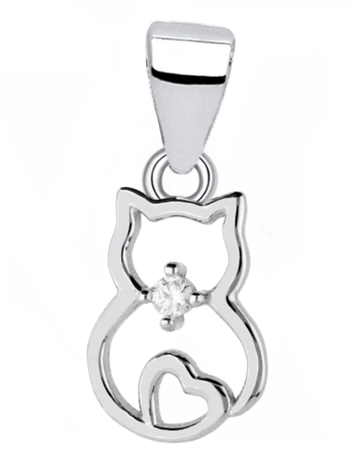 Kettenanhänger Silber Katze mit Zirkonia Anhänger 925 Sterling Kater Echtschmuck