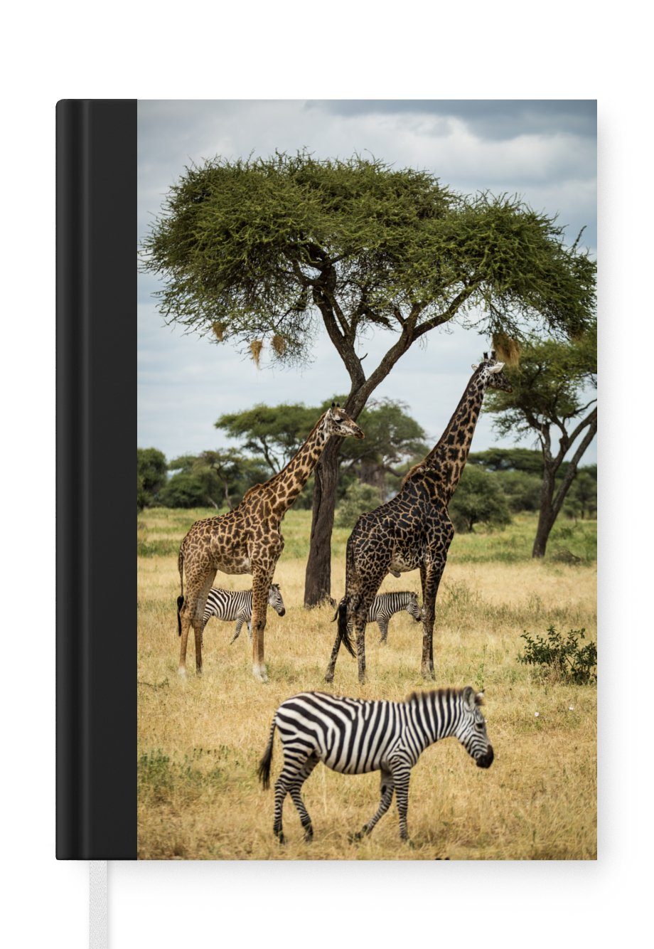 MuchoWow Notizbuch Giraffen und Zebras gemeinsam in der Savanne des, Journal, Merkzettel, Tagebuch, Notizheft, A5, 98 Seiten, Haushaltsbuch
