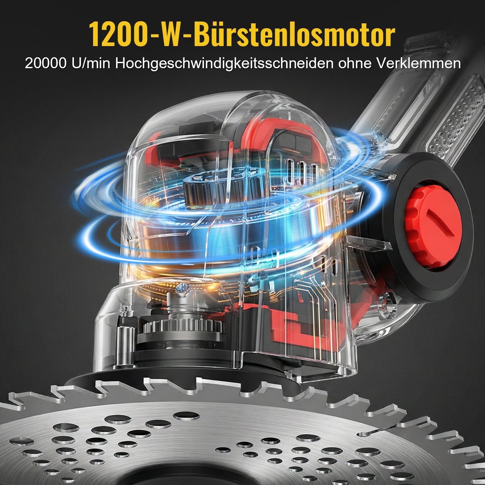 CONENTOOL Akku-Rasentrimmer Bürstenlos 1200W, 8000mAh Gesamtkapazität (2×4,0Ah), 25.5 cm Arbeitsbreite Messer, 23 cm Arbeitsbreite Faden, (Bürstenloser Motor, 20000U/min), 90° drehbarer Kopf mit Stützrädern für Gartenpflege