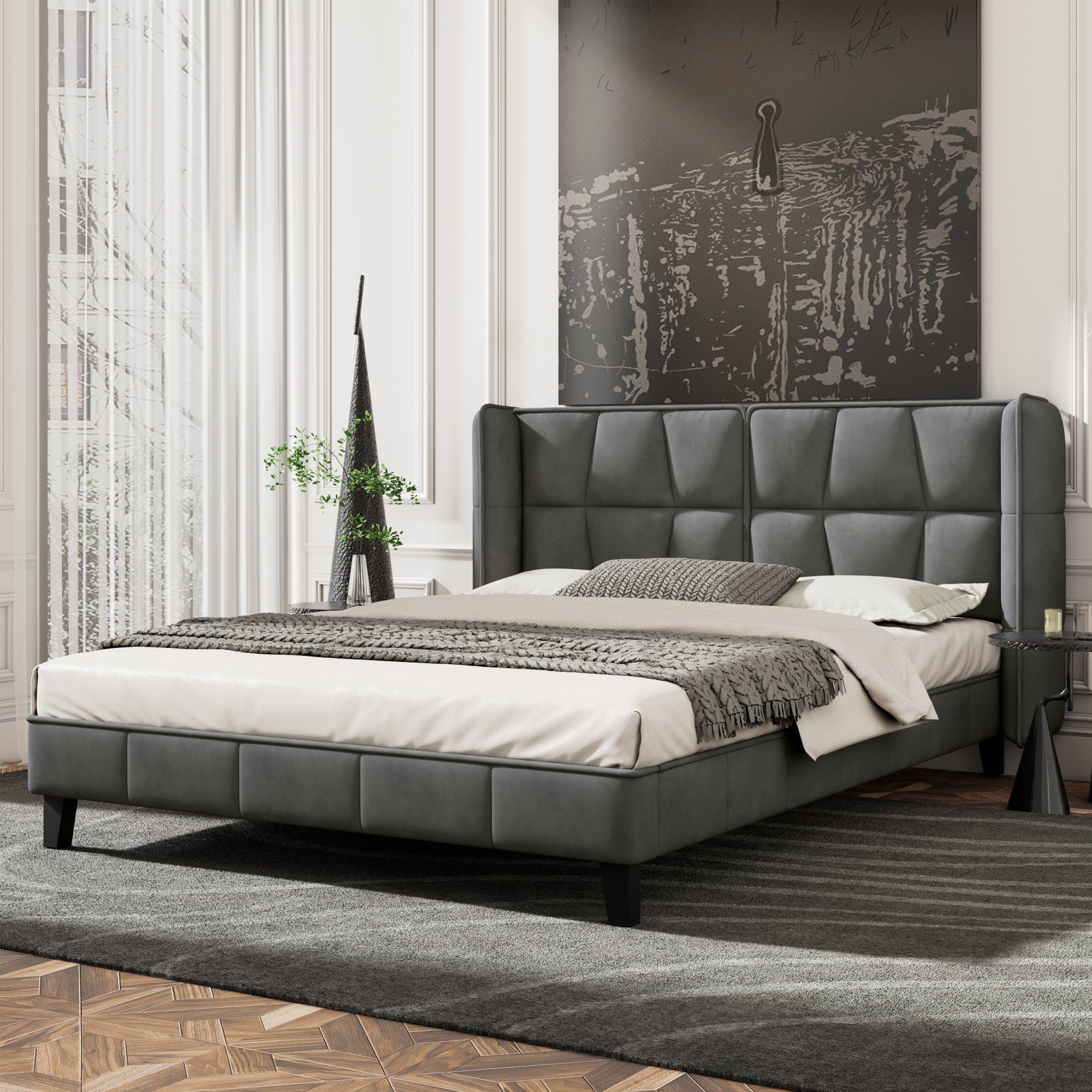 OKWISH Polsterbett Jugentbett mit Lattenrost und Kopfteil (140x200cm, Holzl günstig online kaufen