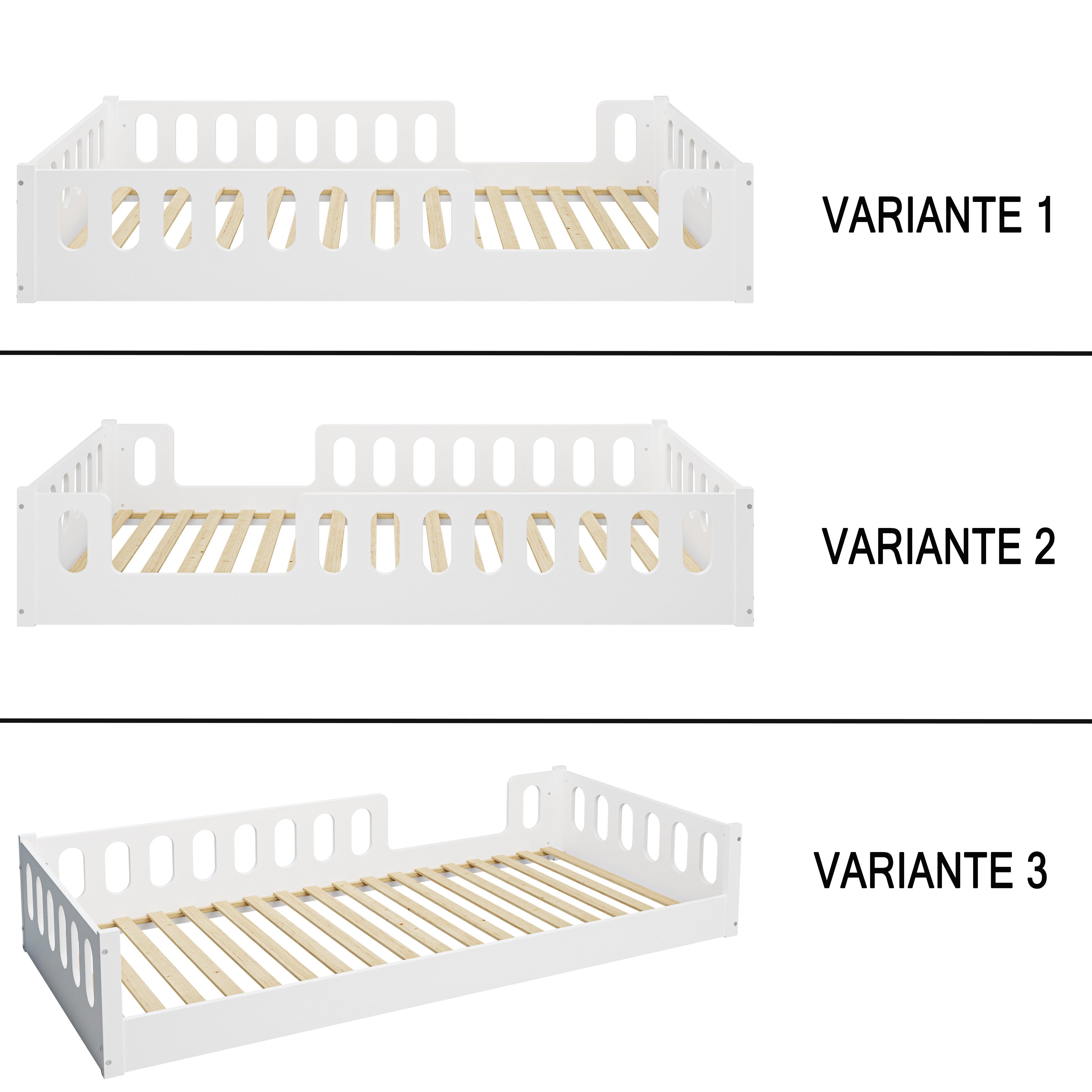 CADANI Kinderbett Monte 80x160 cm - 140x200 cm weiß (abnehmbarer Rausfallsc günstig online kaufen