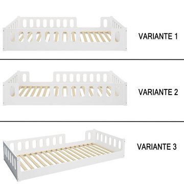 CADANI Kinderbett Monte 80x160 cm - 140x200 cm weiß (abnehmbarer Rausfallschutz), Montessori, Bodenbett