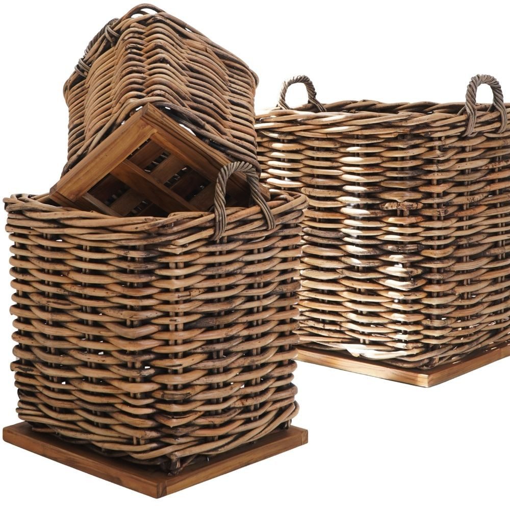 Dekokorb Dickes CL Rattan Korb CESTINO braun ca.70cm Teakbodenplatte
