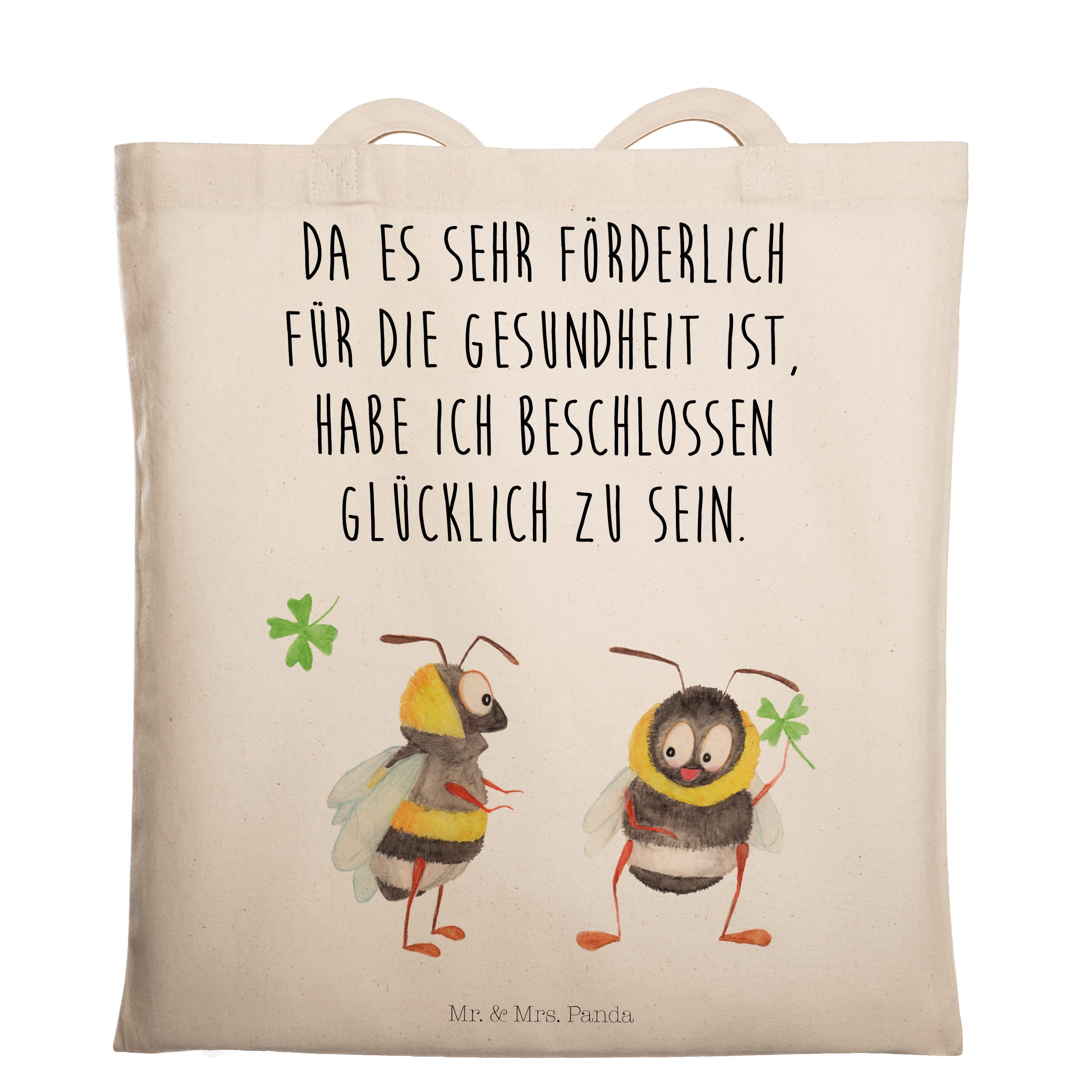 Mr. & Mrs. Panda Tragetasche Hummeln mit Kleeblatt - Transparent -  Geschenk, lustige Sprüche, glüc (1-tlg)