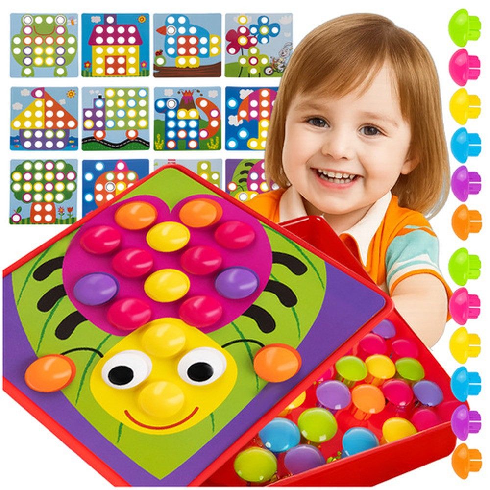 ISO TRADE Lernspielzeug Lernpuzzle Mosaik Knopfpuzzle (Spar-Set, Geschicklichkeit), fördert Geschicklichkeit, Auge-Hand-Koordination, logisches Denken
