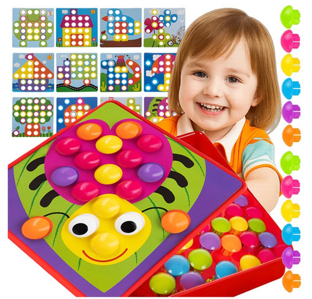 ISO TRADE Lernspielzeug Lernpuzzle Mosaik Knopfpuzzle (Spar-Set, Geschicklichkeit), fördert Geschicklichkeit, Auge-Hand-Koordination, logisches Denken