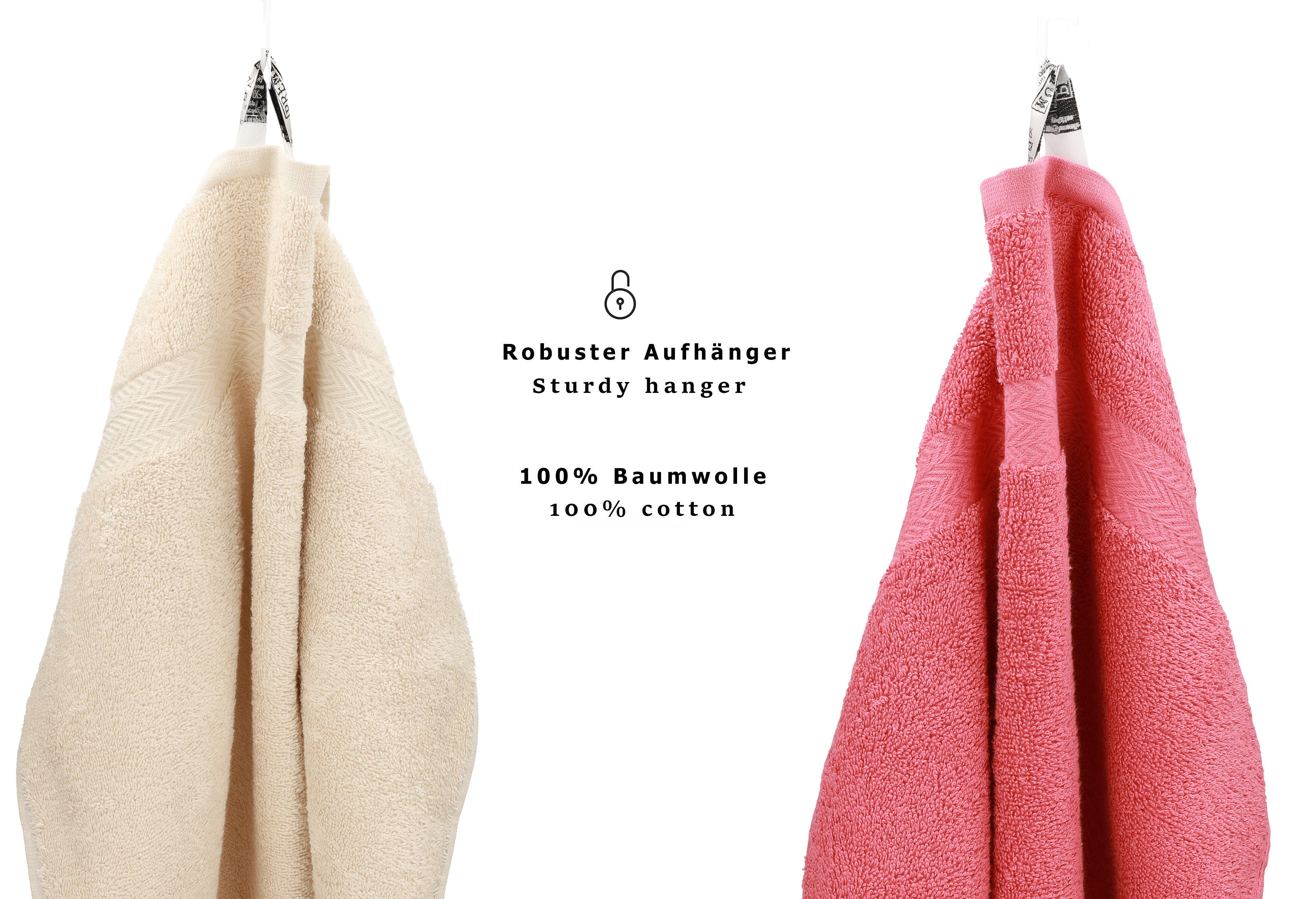 Betz Handtuch Set 12-tlg. 100% (12-tlg) Sand/Himbeere, Handtuch Set Baumwolle, Premium Farbe