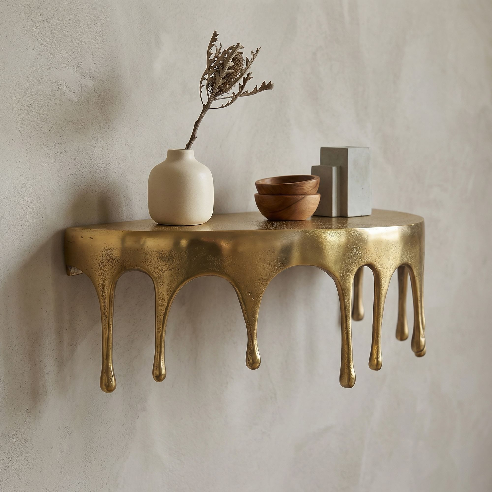 FINEBUY Wandregal FB77611 35cm Aluminium Gold Hängeregal Schweberegal Wandboard Metall, Originelles Hängeregal in edler Tropfenoptik, Komplett aus robustem Aluminium gefertigt