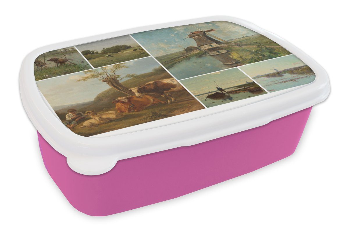 MuchoWow Lunchbox Collage - Niederlande - Kunst, Kunststoff, (2-tlg), Brotbox für Erwachsene, Brotdose Kinder, Snackbox, Mädchen, Kunststoff rosa