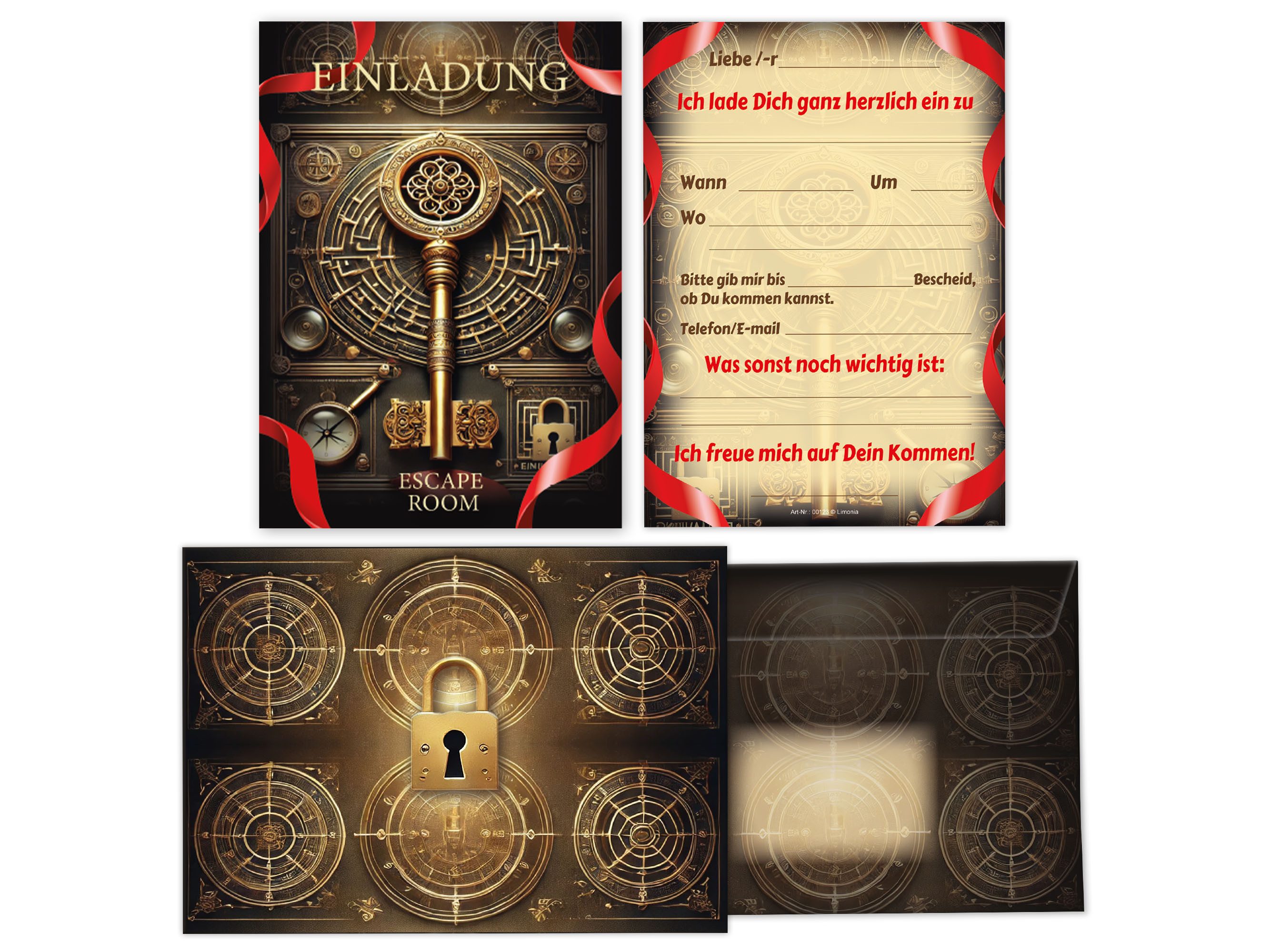 LIMONIA Einladungskarten Escape Room zum Kindergeburtstag Mädchen Jungen Einladungen Umschlägen, Einladungskarten mit Umschlägen zum Geburtstag für Escape Room