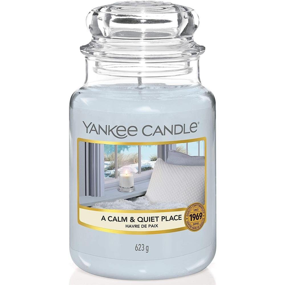 Yankee Candle Duftkerze A Calm & Quiet Place, im Glas, 623 g, Noten von Jasmin, Moschus und Patschuli