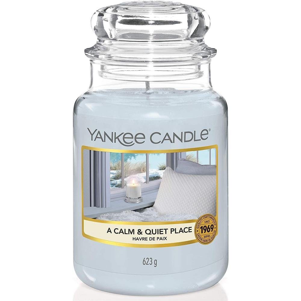 Yankee Candle Duftkerze A Calm & Quiet Place, im Glas, 623 g, Noten von Jasmin, Moschus und Patschuli