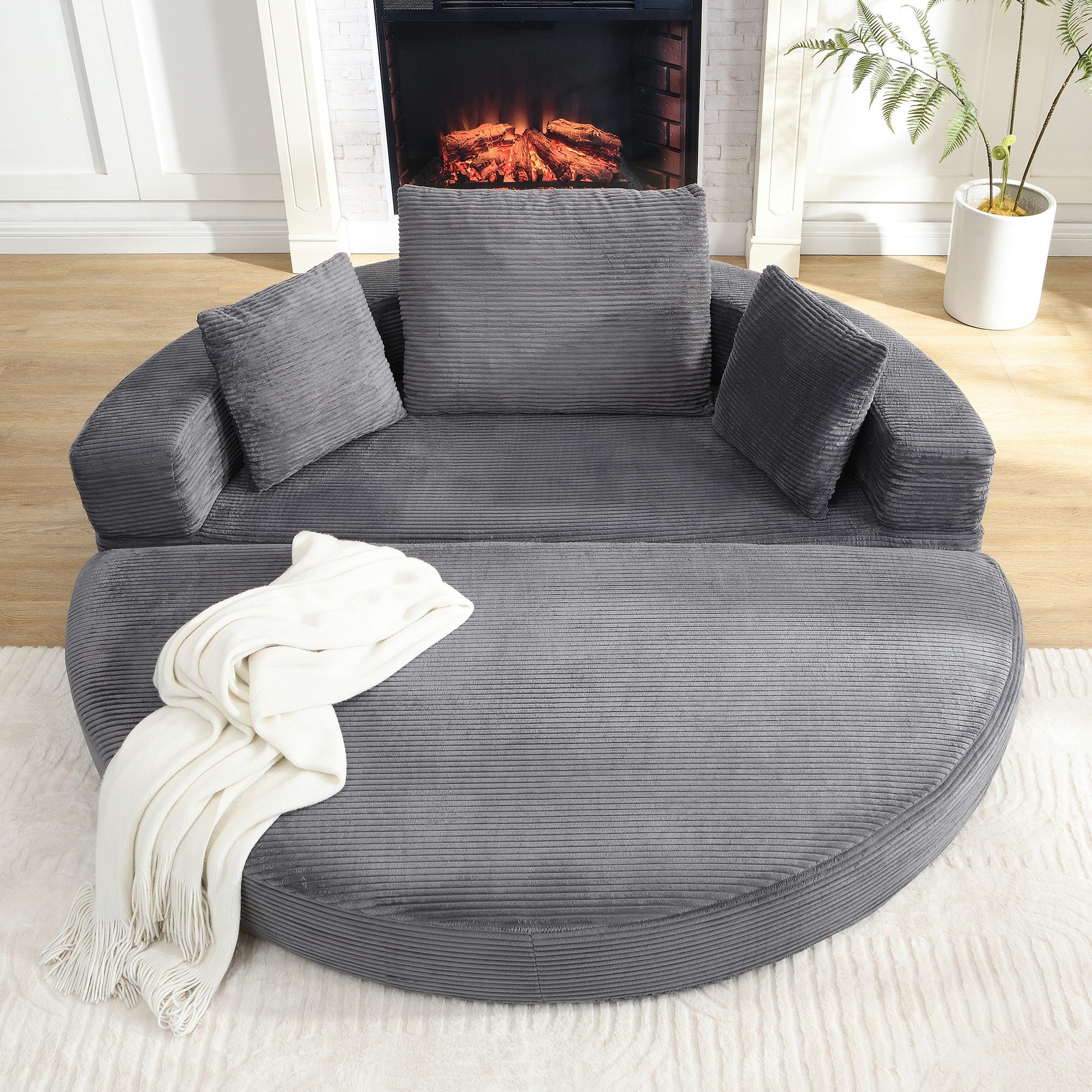 Merax Schlafsofa mit Schlaffunktion, Multifunktionales Sofa mit Hocker, Boneless Couch, Klappsofabett für Wohn/Arbeits/Schlafzimmer 1 Teile, 2-in-1 Sofa-Bett mit Cordstoffbezug inkl. 3 Kissen, 173x176cm