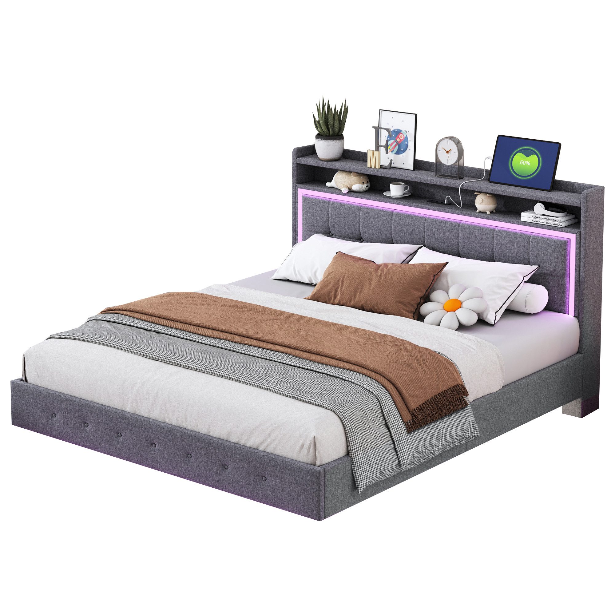Flieks Polsterbett, LED Doppelbett 160x200cm mit günstig online kaufen