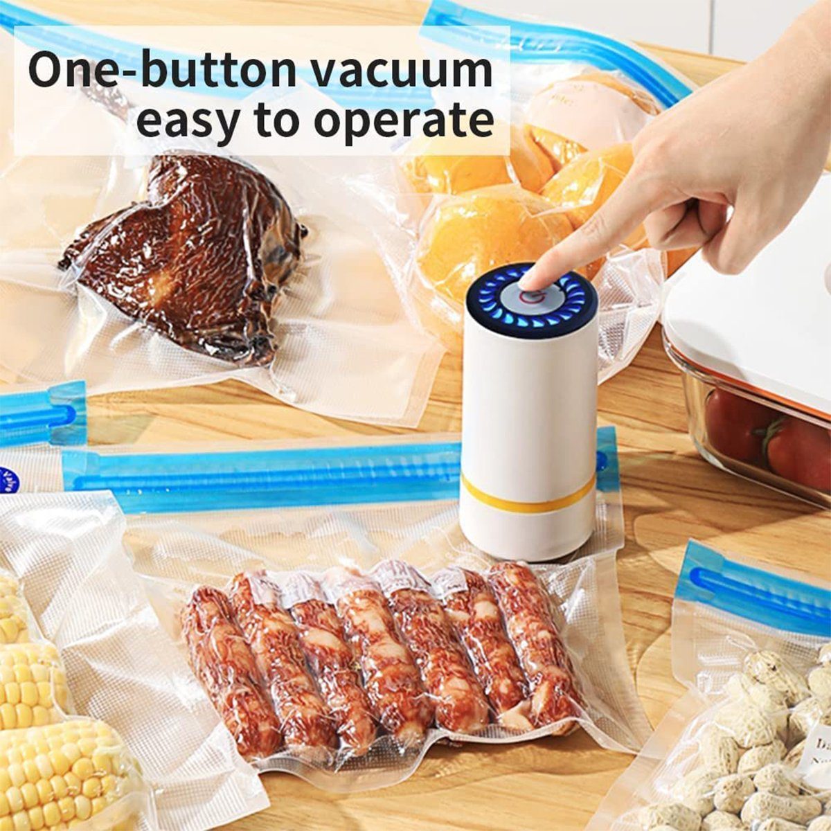 autolock Vakuumierer Vakuumierer Vakuumiergerät Mini Handvakuumierer für trockene, und feuchte Lebensmittel Weiß Cyan