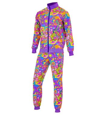 Widmann S.r.l. Kostüm Trainingsanzug 'Neon Hippie Flower Power' für Erwa