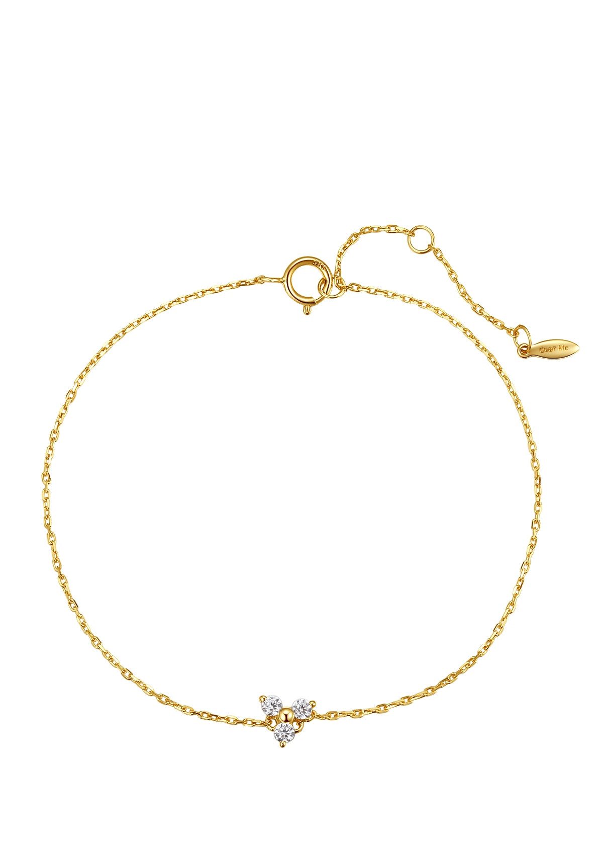 Dear Me Goldarmband 585 Gold Trio Kristalle, Echtgoldschmuck, 14K Massivgold Armband Zirkonia Dreiblatt für Damen