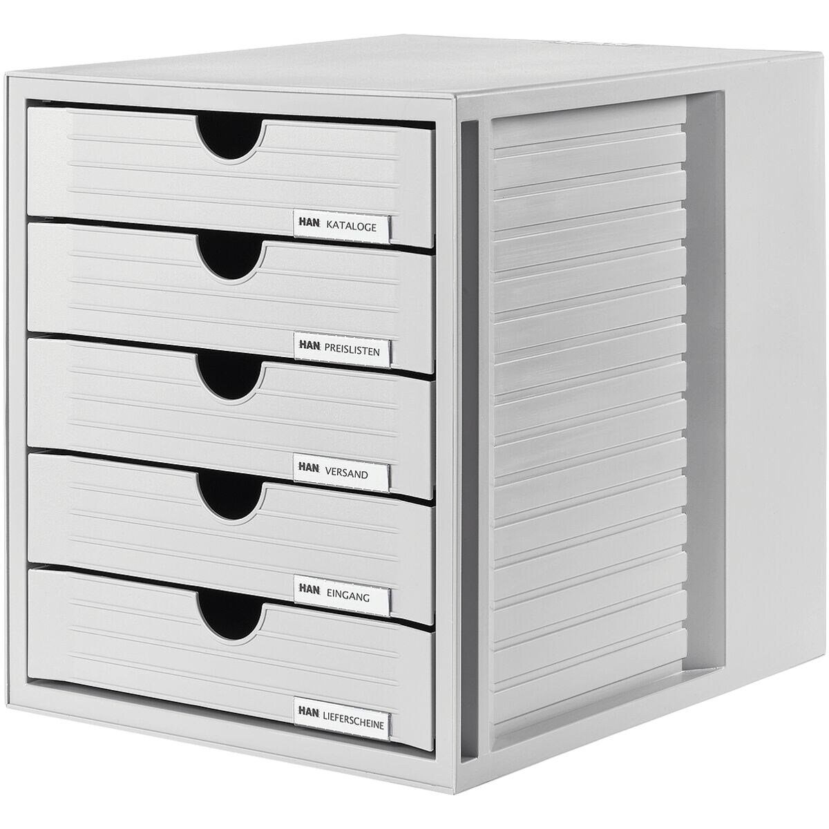 HAN Schubladenbox 1450, mit 5 Schubladen, geschlossen, stapelbar/ integrierbar grau