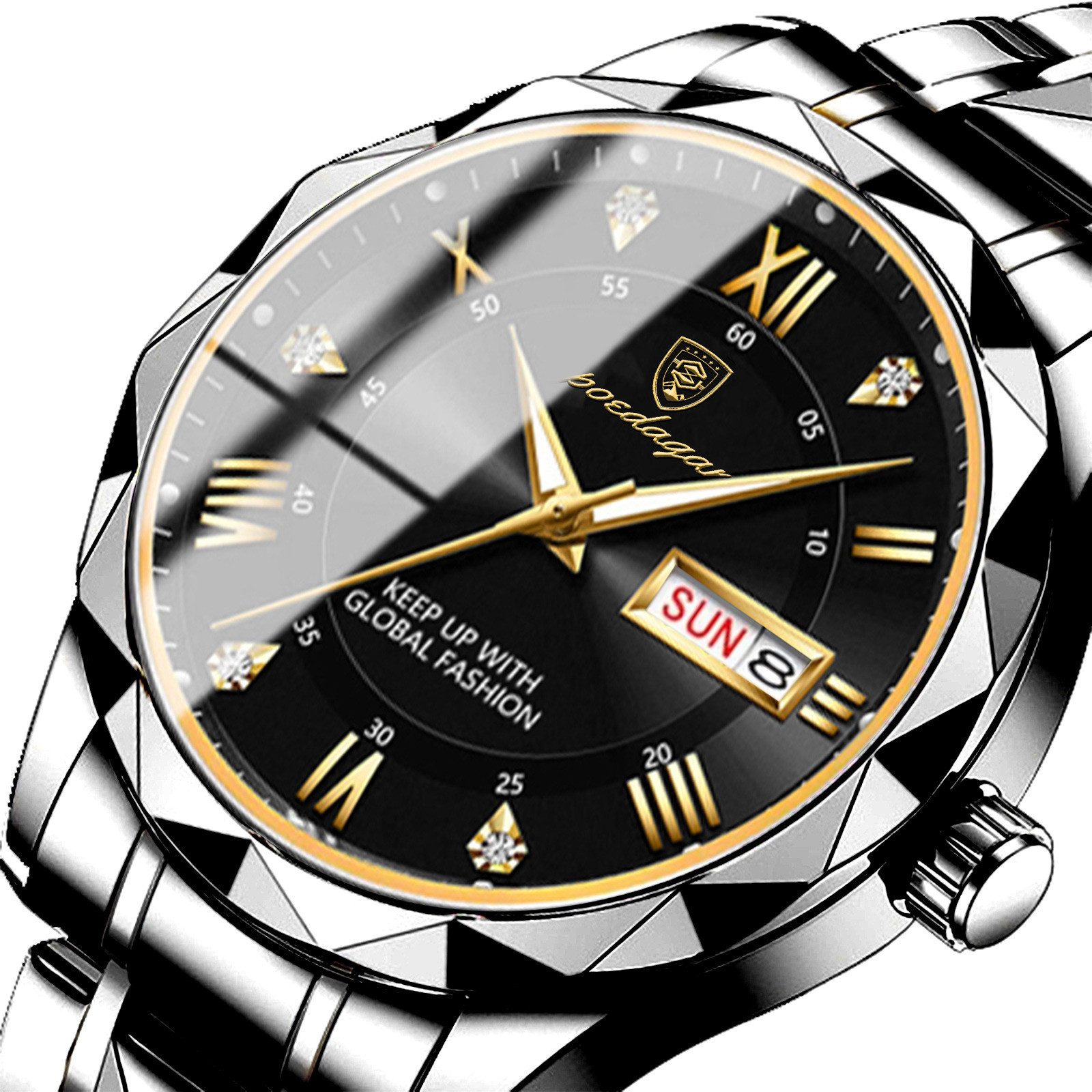 Forrlite Quarzuhr Quarzuhr, Multifunktionsuhr Armbanduhr, Chronograph Herrenuhr, (Edelstahl Armbanduhr, Herren UhrEdelstanlArmbanduhr Herrenuhr), Herren Uhr Große Zahlen Ziffern 3Bar Wasserdicht Datum Analog