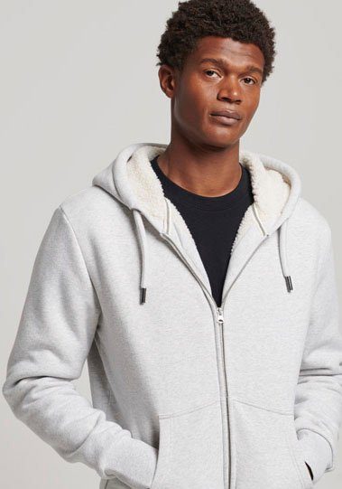 Superdry Kapuzensweatjacke SD-BORG LINED ZIP HOOD, Kapuze mit verstellbarem  Kordelzug