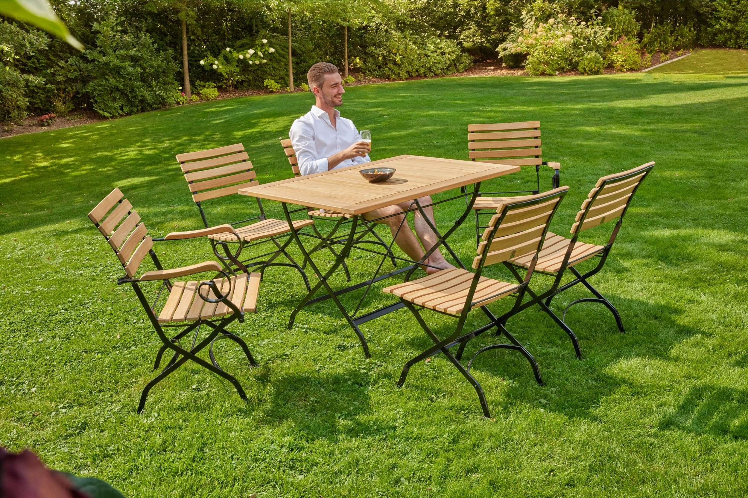 LC Garden Gartentisch Wimbledon Esstisch 120x80cm Teakholz schwarz klappbar Biergartentisch (Spar-set, 1 Tisch), Breite 120, klappbar, platzsparend, Teakholz-Tischplatte