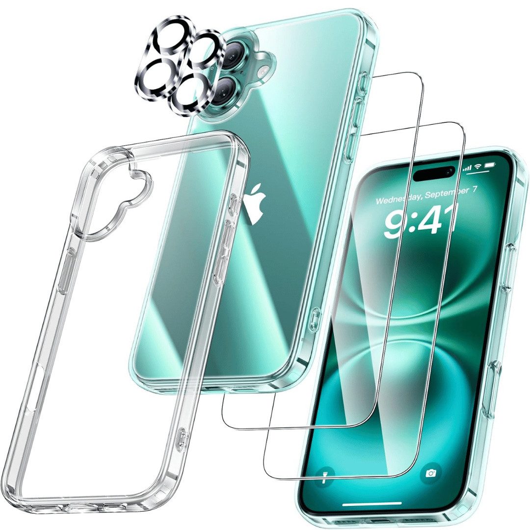 SmartUP Smartphone-Hülle Hülle für Iphone 16 Plus 2X Schutzglas 2X Kameraschutz Panzerfolie 9H, Rundumschutz