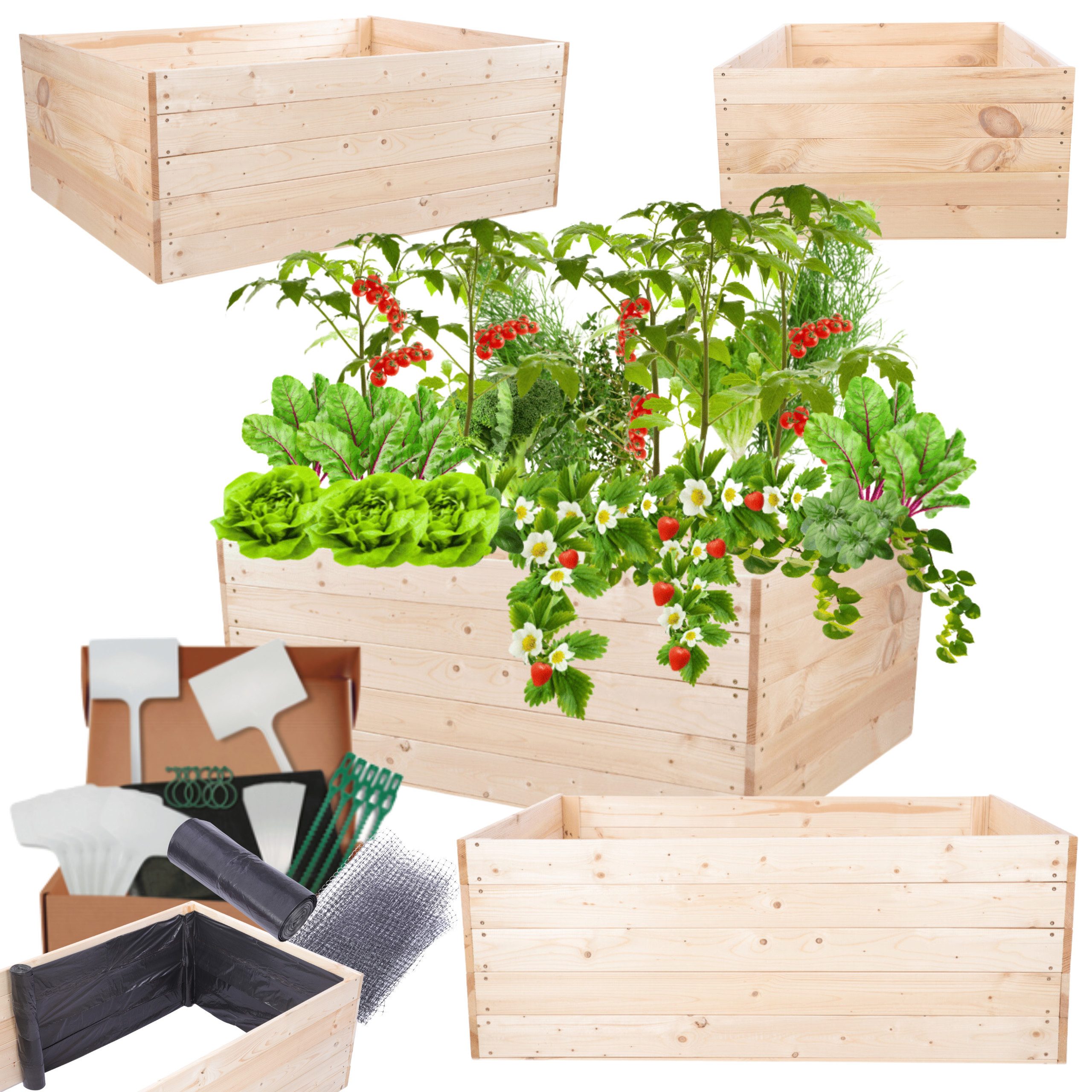 Modo24 Hochbeet aus Massivholz, Kräuterbeet, Gartenbeet, Pflanzbeet, Blumenbeet, Kiefernholz, höhenverstellbar, viele Größen, 4 Farben