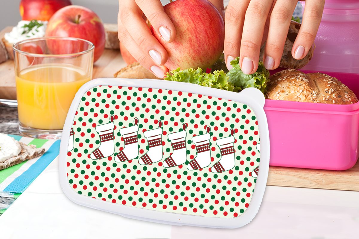 Weihnachten - für Kunststoff Brotbox Vintage, rosa Kunststoff, (2-tlg), Erwachsene, Snackbox, MuchoWow Brotdose Muster Mädchen, Lunchbox Kinder, -