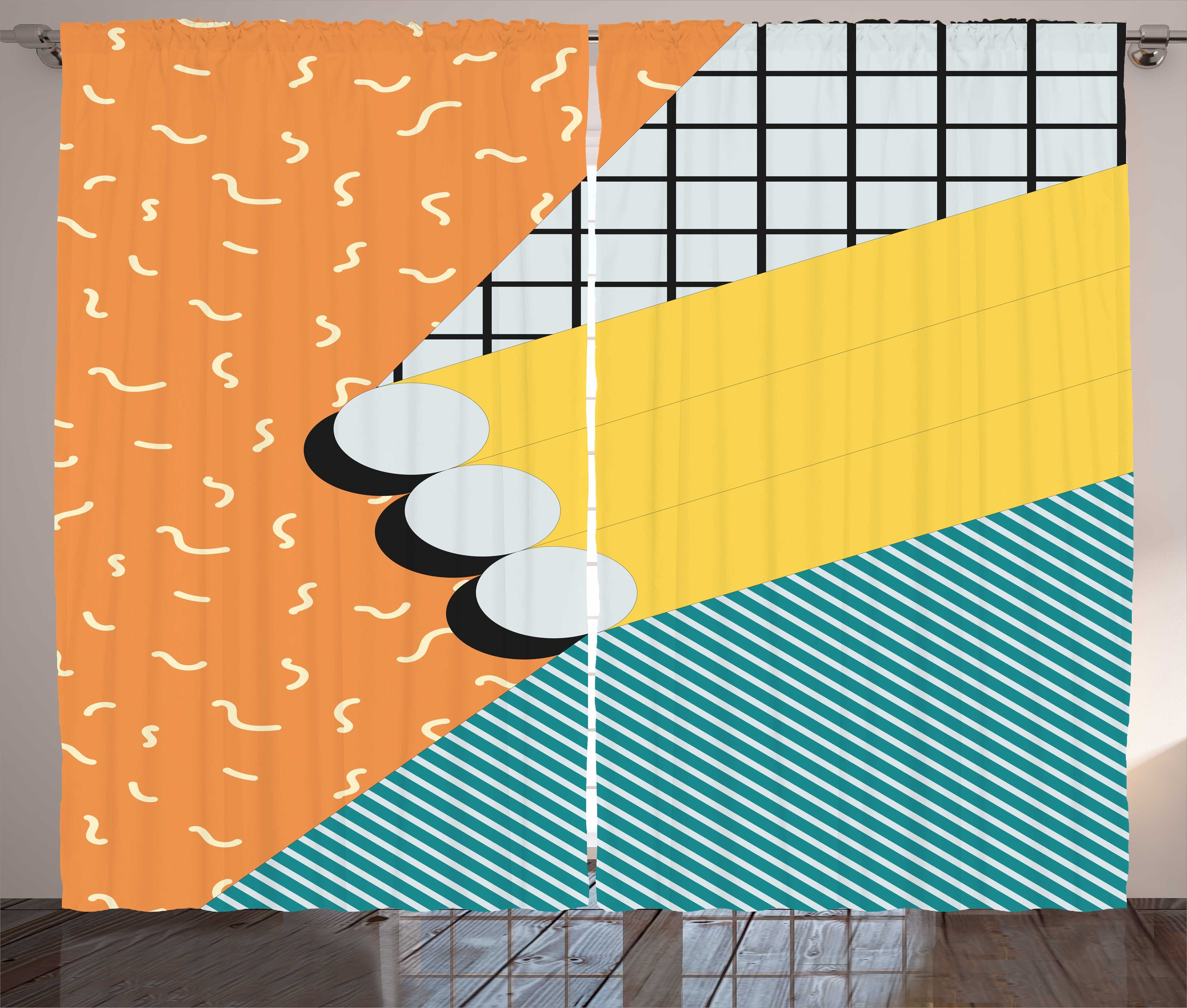 Gardine Schlafzimmer Kräuselband Vorhang mit Schlaufen und Haken, Abakuhaus, 1990er Jahre Abstract Composition Retro | Fertiggardinen