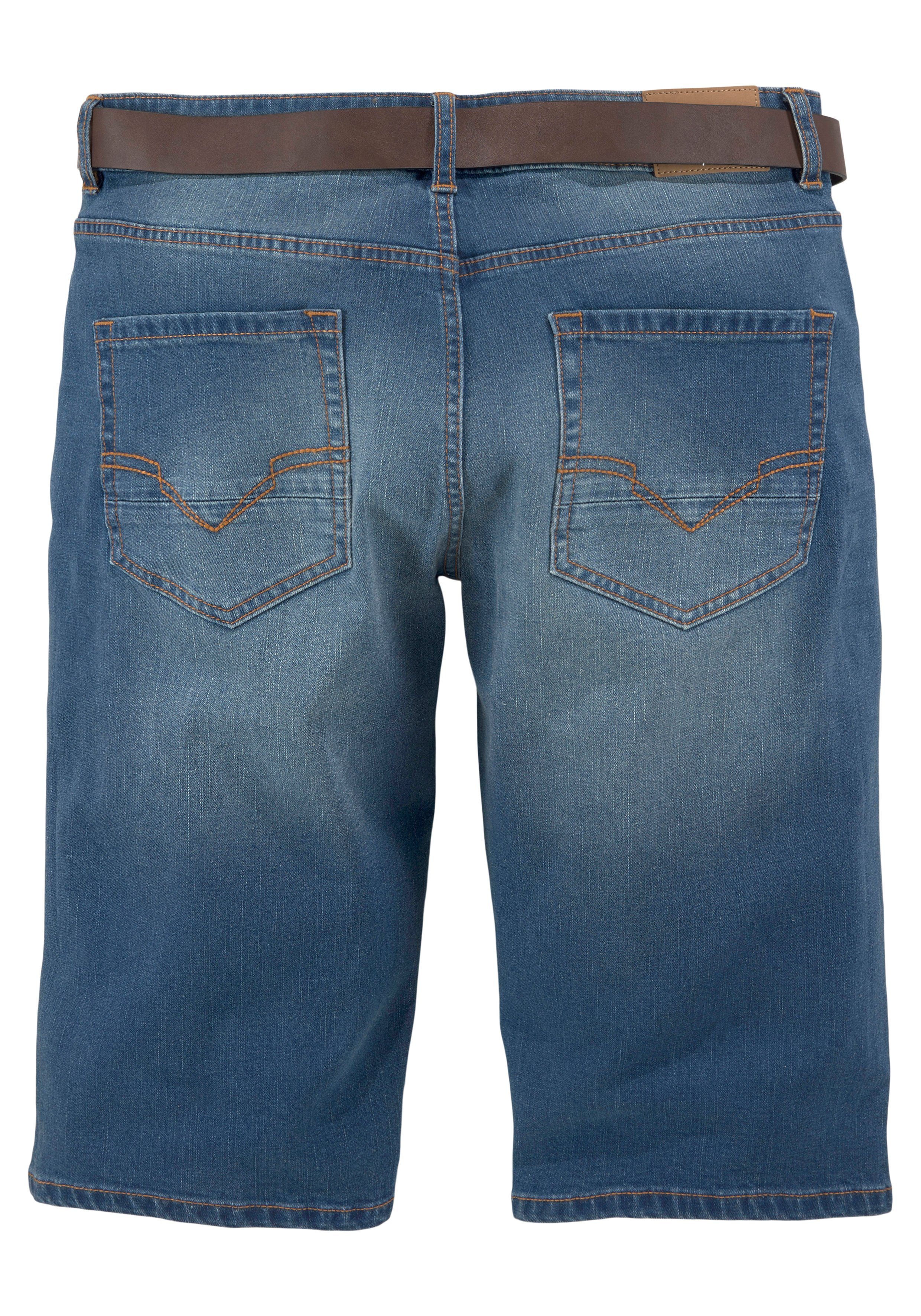 H.I.S Jeansbermudas HANTZ (Set, 2-tlg., mit abnehmbarem Gürtel) gerader Beinschnitt, Used-Look mit Abriebeffekten