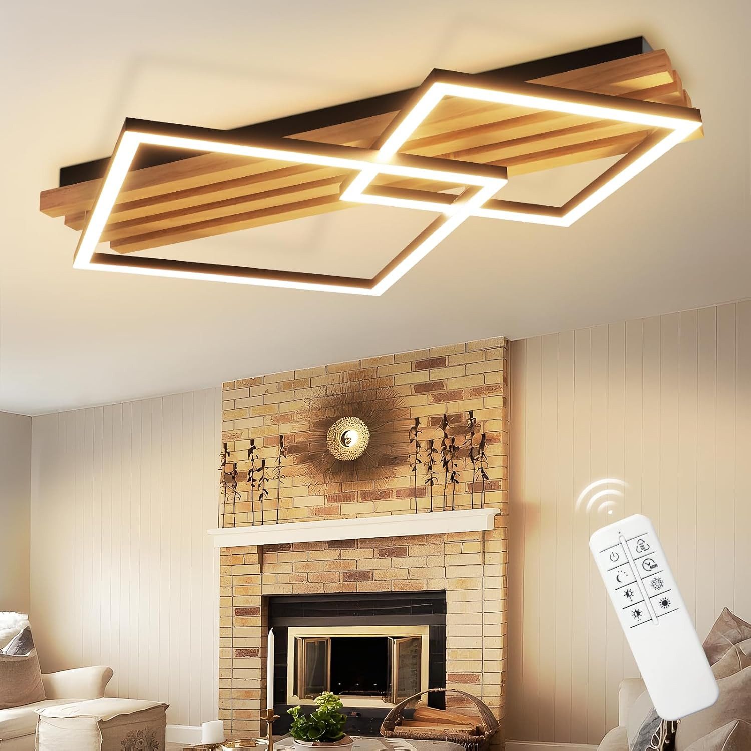Nettlife LED Deckenleuchte Dimmbar Holz 2/3/4 Ringe Modern Deckenlampe Wohnzimmer, LED fest integriert, 36W 56.6*41.6*8.8CM für Schlafzimmer Büro Küche