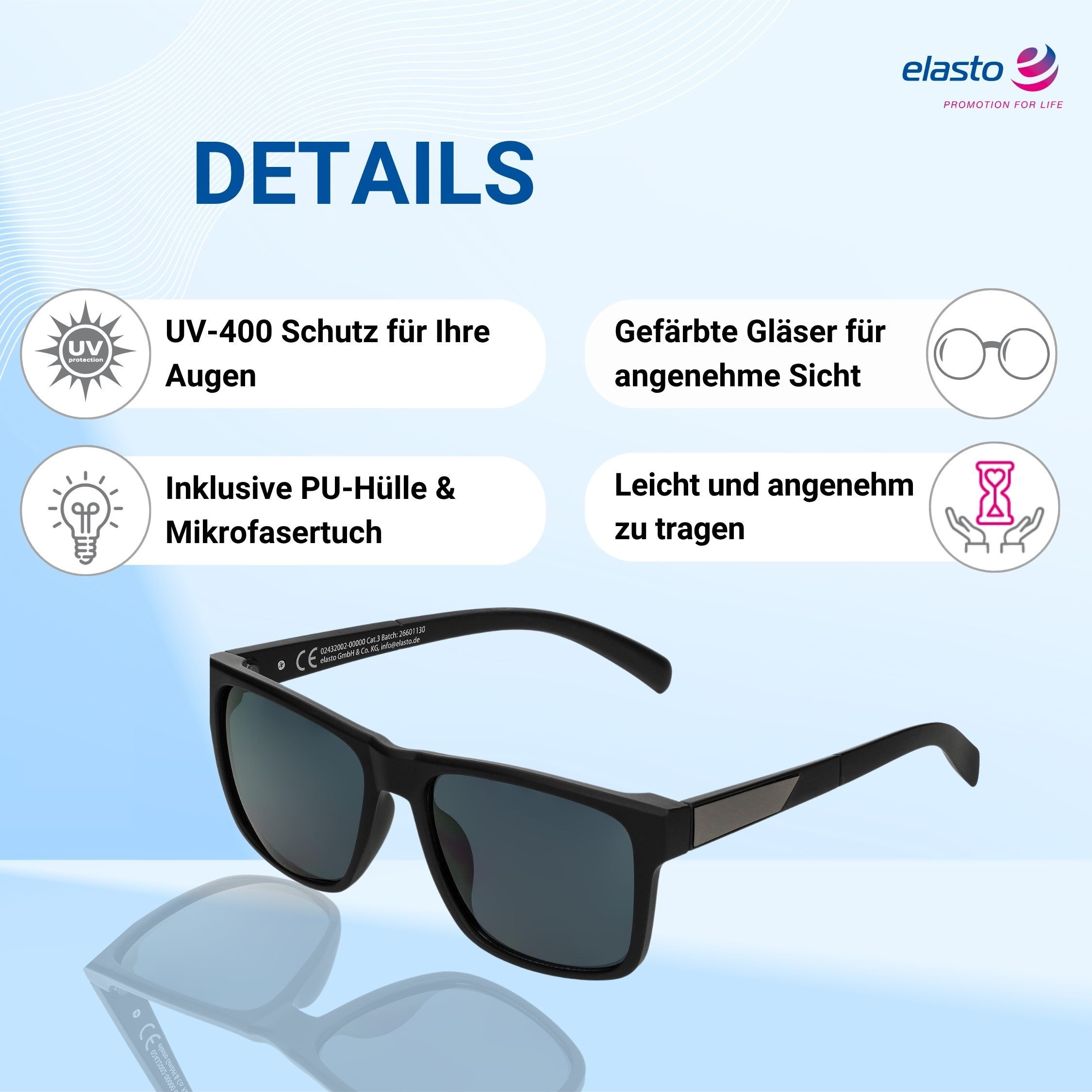 elasto Sonnenbrille Brille 'Nova' mit UV-400 Schutz - Sonnenbrille Herren Damen
