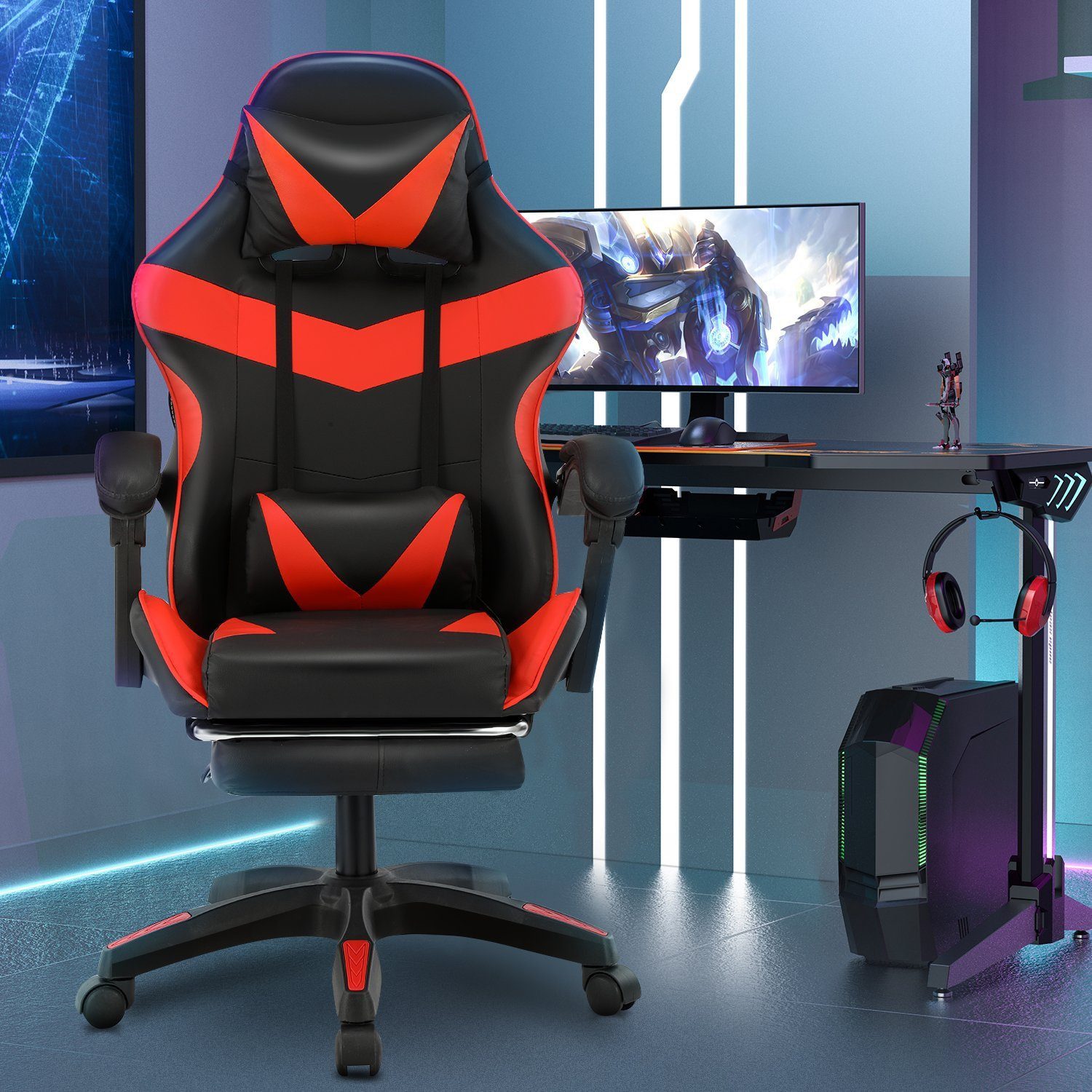LOVONLIVE Gaming-Stuhl Bürostuhl mit Massagefunktion, Fußstütze, günstig online kaufen