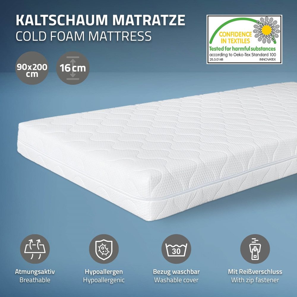 ML-DESIGN Bettgestell Holz Tagesbett, Jugend Einzelbett mit Kopf- & Fußteil, Holzbettgestell, Kinderbett, Bettrahmen Massivholz Bett Jugendbett Kiefer Weiß