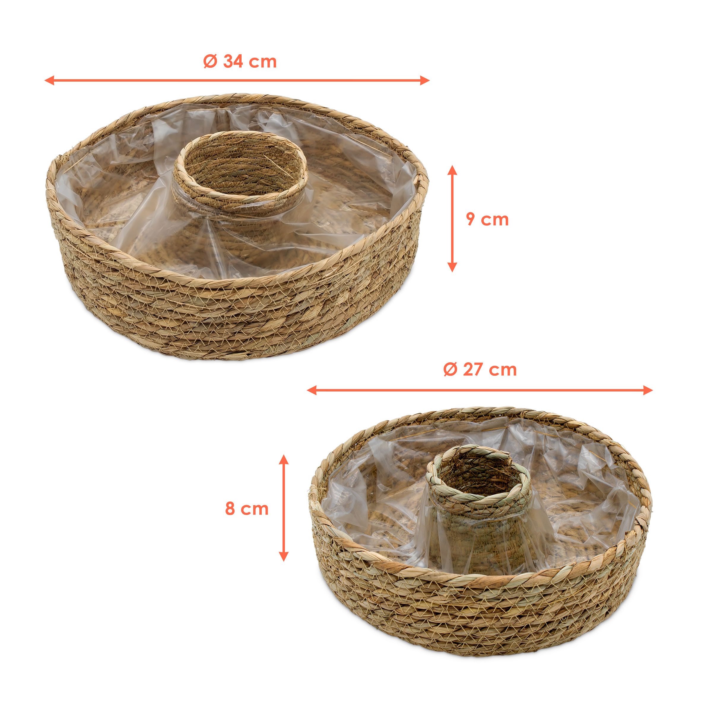 Spetebo Pflanzschale Seegras Pflanzring natur 34 / 27 cm (Set, 2 St., Anzahl), mit eingearbeiteter Folie