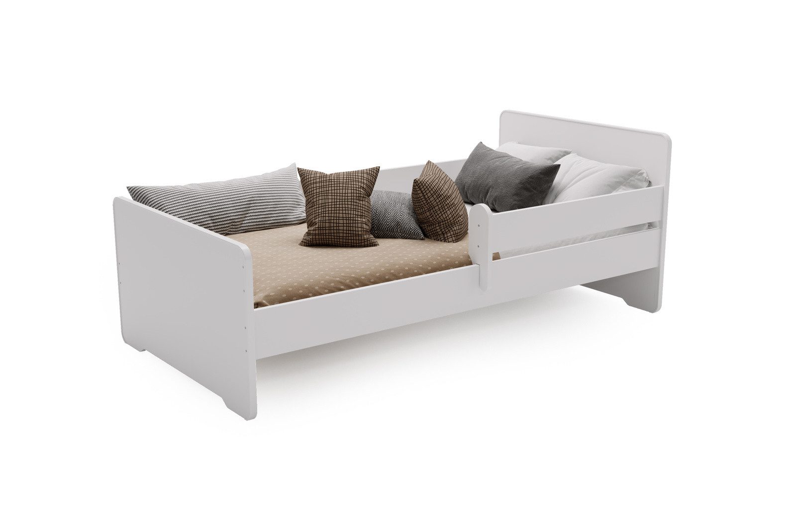 KOBI S.C. Kinderbett Kinderbett Max 140x70 cm weiß mit Rausfallschutz Lattenrost und Matrat