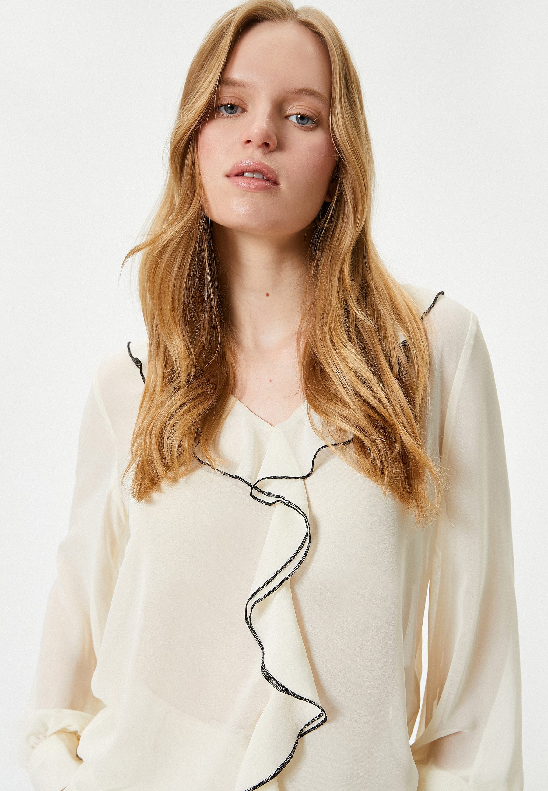 Koton Rüschenbluse Langärmelig Rüschenkragen Rüschenbluse