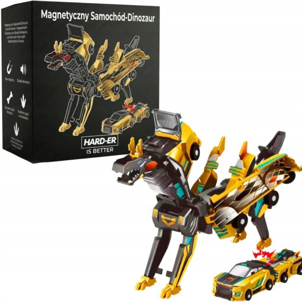 Hard-er Spielzeug-Auto Dinosaurier Gold 2-in-1 mit magnetischer Transformation ab 5 Jahren, fördert Kreativität, Feinmotorik und logisches Denken