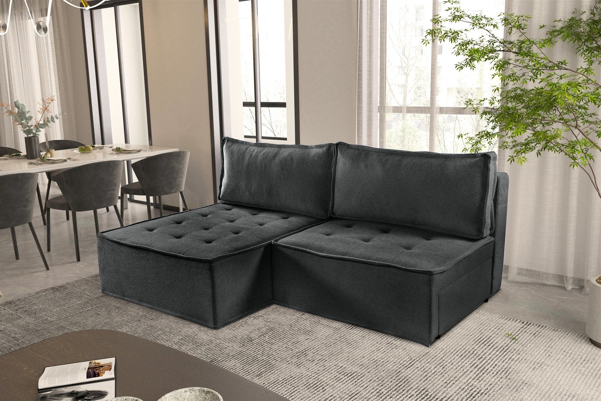 Fun Möbel Ecksofa Schlafsofa AMALIA Stoff Raven, Rundumbezug, inkl. Bettkasten