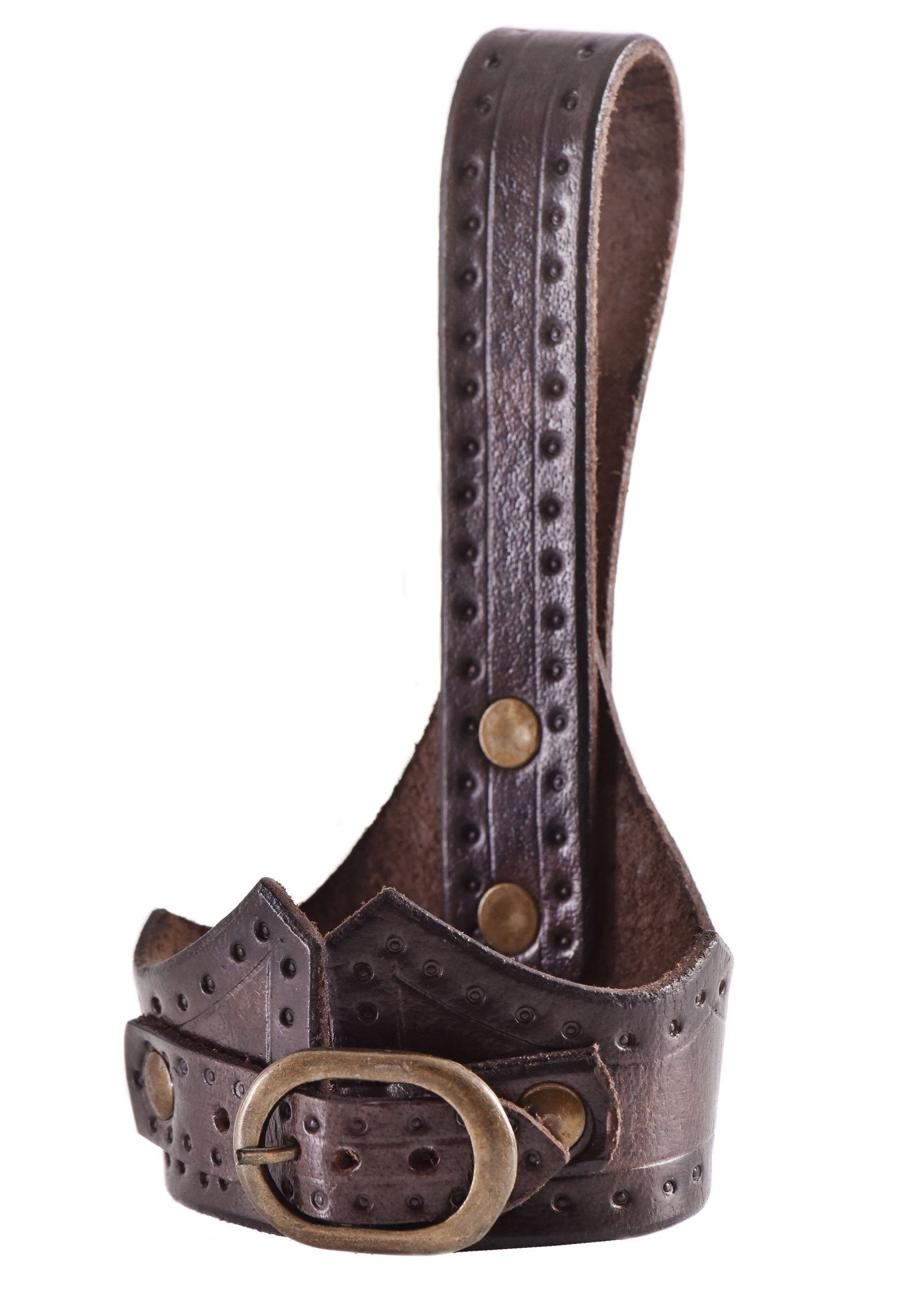 Battle Merchant Bierkrug Hornhalter für Trinkhorn dunkelbraun, mit Schnalle, Größe L 0,4-0,9l