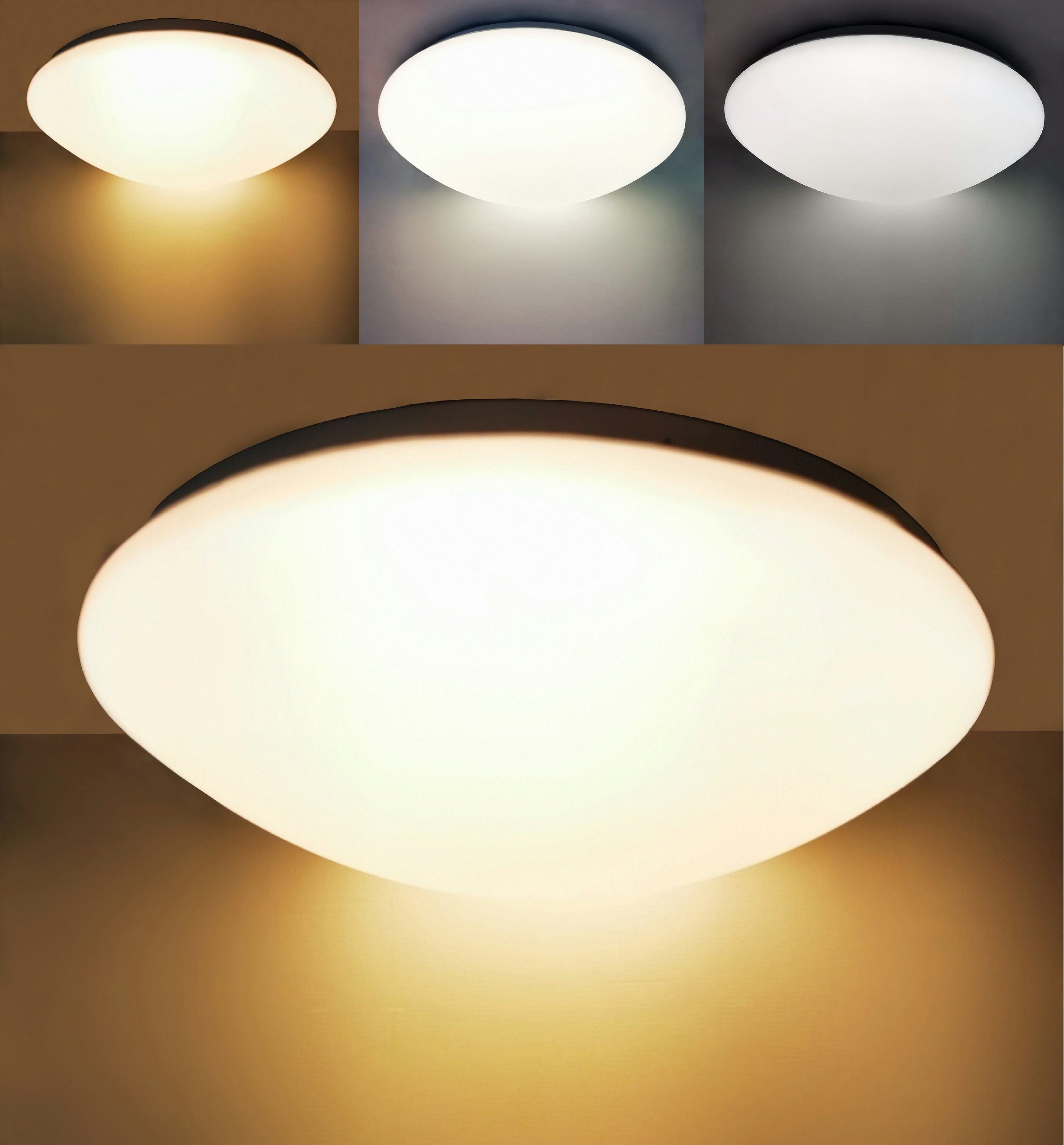 TRANGO LED Außen-Deckenleuchte, 3105 Modern IP44 LED Deckenstrahler mit CCT Farbtemperatur-Steuerung (durch ON/OFF Lichtschalter) Lichtfarbe 3000K I 4000K I 6000K in Rund *NOAH* inkl. 1x 20 Watt LED Modul - weißes satiniertes Acryl Lampenschirm, CCT, Tageslichtweiß, Warmweiß, Deckenlampe, Wandleuchte, Badlampe