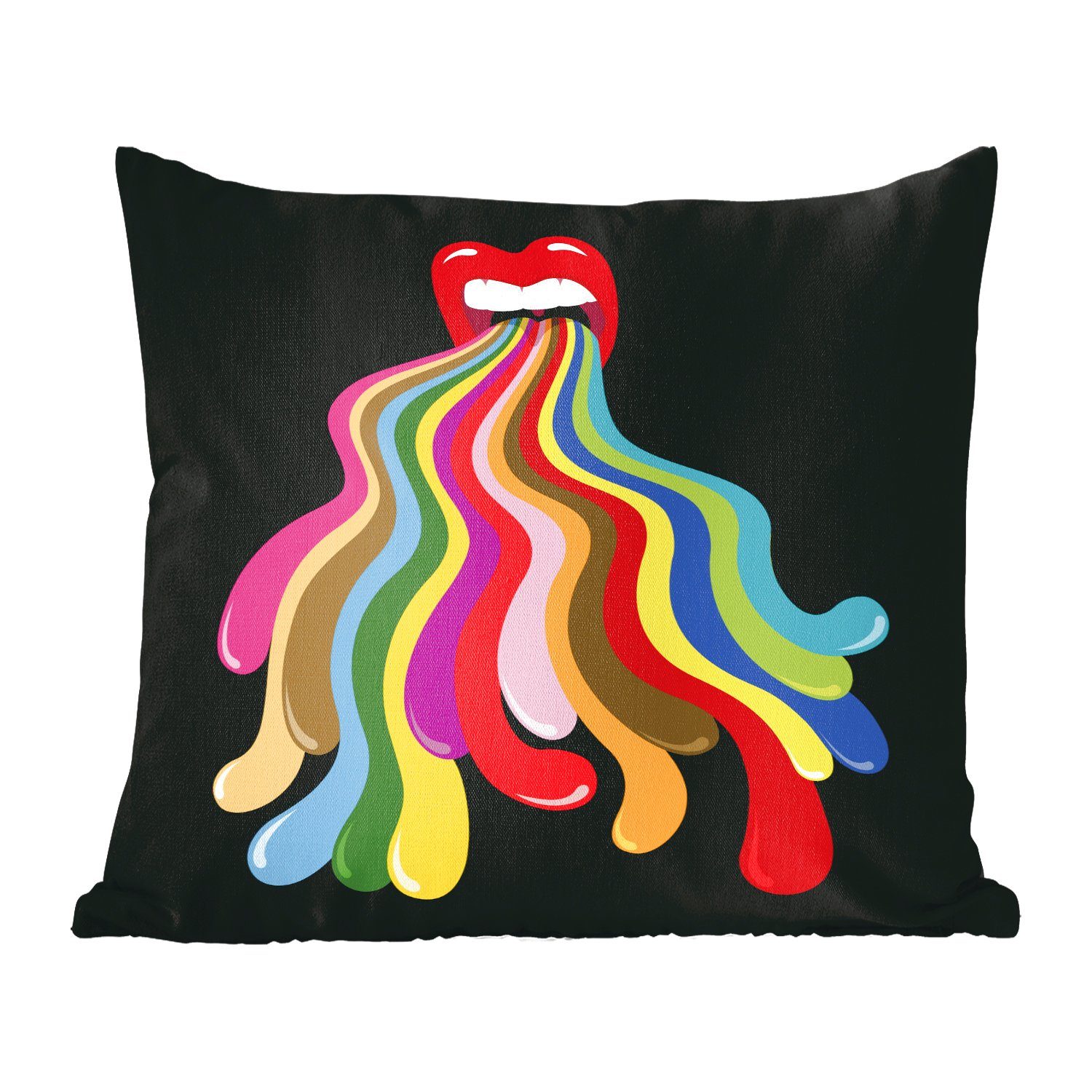MuchoWow Dekokissen Eine Illustration eines Mundes mit einem Regenbogen darin, Zierkissen mit Füllung für Wohzimmer, Schlafzimmer, Deko, Sofakissen