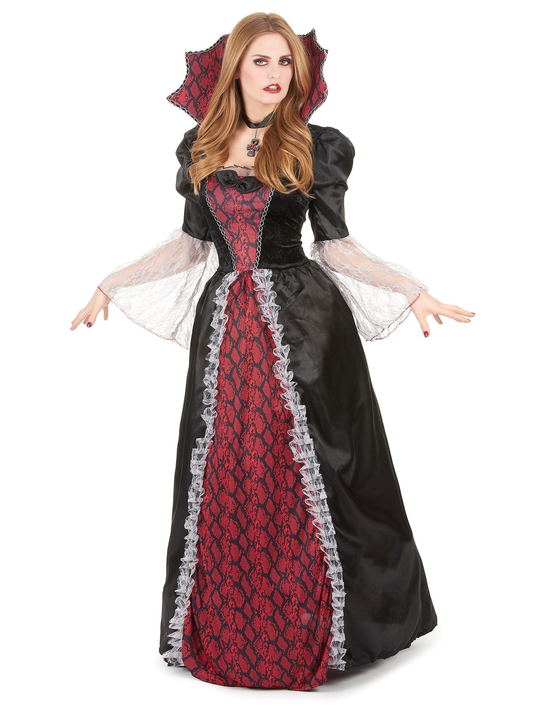 JADEO Vampir-Kostüm Edle Vampirdame Halloween Damenkostüm schwarz-rot