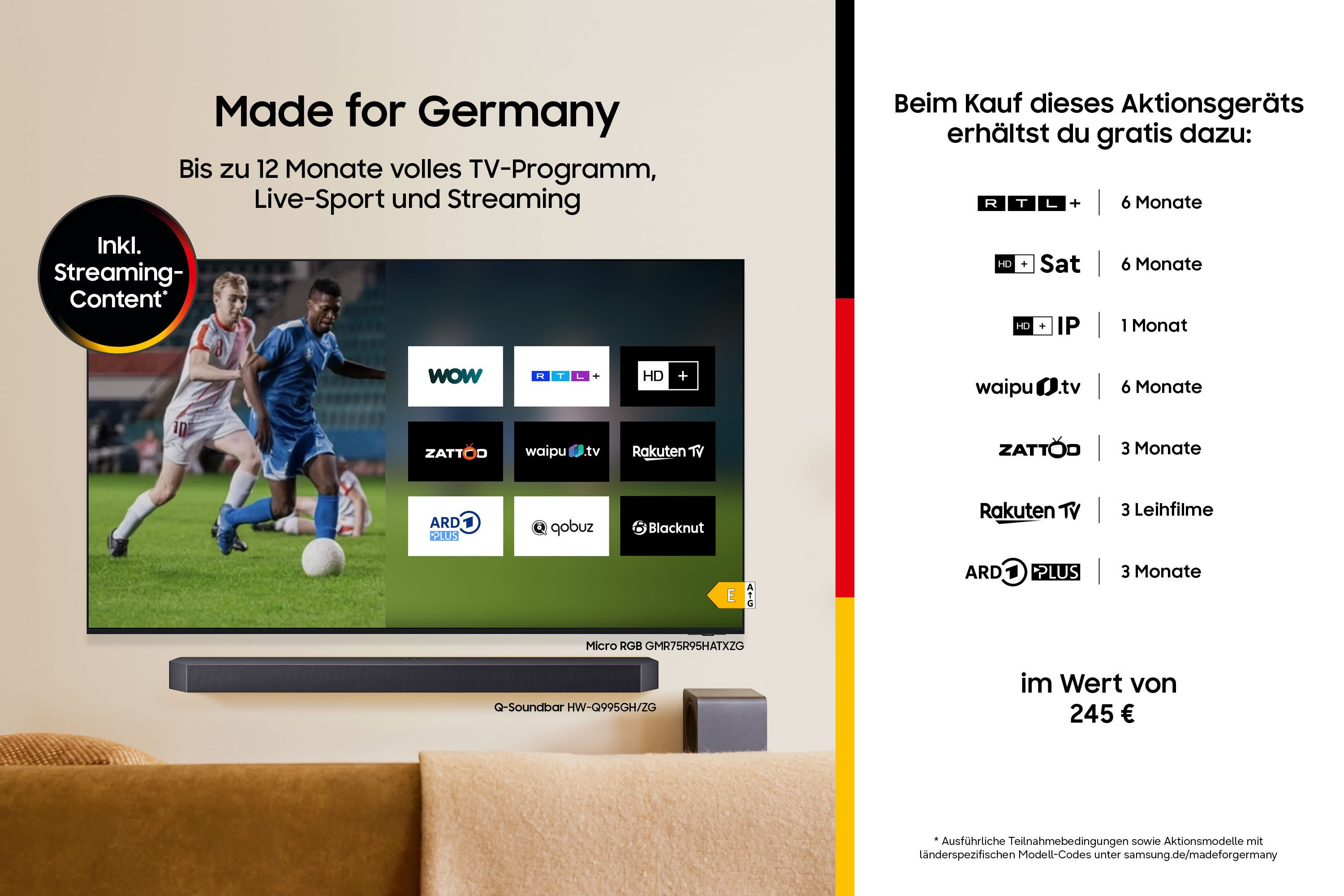 Samsung GU50M70HAU Mini-LED-Fernseher (125 cm/50 Zoll, 4K Ultra HD, Smart-TV, Mini-LED HDR, Pure Spectrum Color, Dynamik Sound Pack, bis 144Hz)