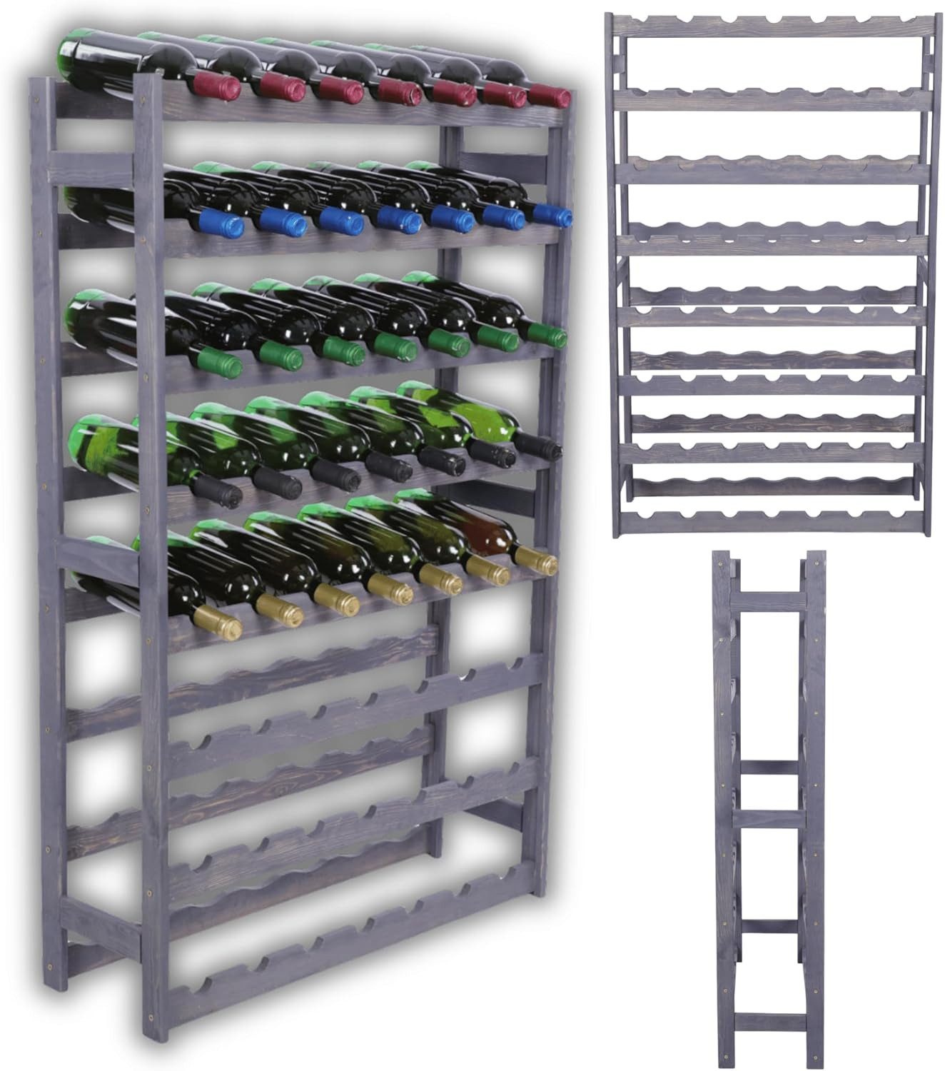 Modo24 Weinregal Flaschenregal Holzregal Flaschenständer Varianten 12 bis 91 Flaschen, RW1 Getränkeregal, 3 Farben, FSC Holz Nachhaltig