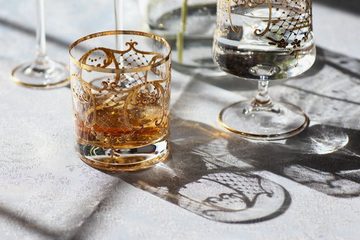 Casa Padrino Whiskyglas Luxus Barock Whisky Glas 6er Set Gold Ø 8 x H. 9 cm - Handgefertigte und handbemalte Whiskygläser - Hotel & Restaurant Accessoires - Luxus Qualität